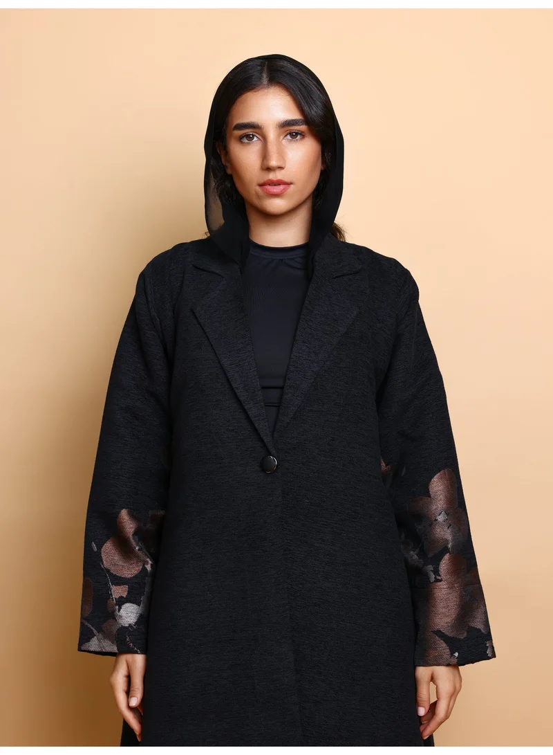 Ikkxa  Jacquard Flower Abaya for Women | Best Price UAE